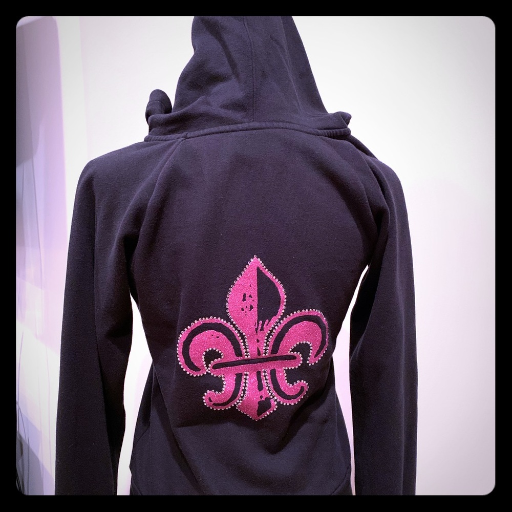 Fleur de Lis pink glitter/black hoodie